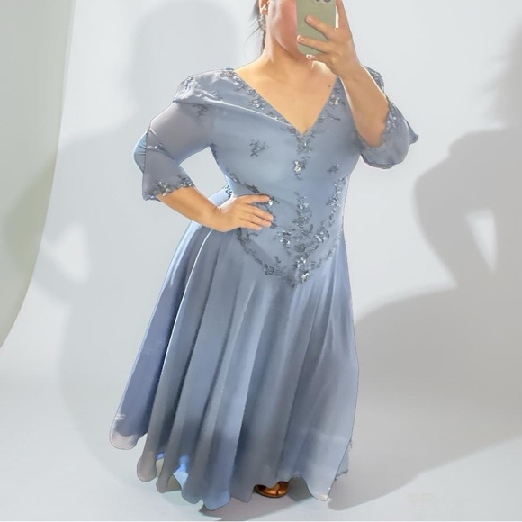 Vintage Dresses & Skirts - Vintage Scala Blue Embellished Maxi Dress